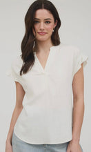 Lucia White Split Neck Rushed Sleeve & Back Linen Blouse