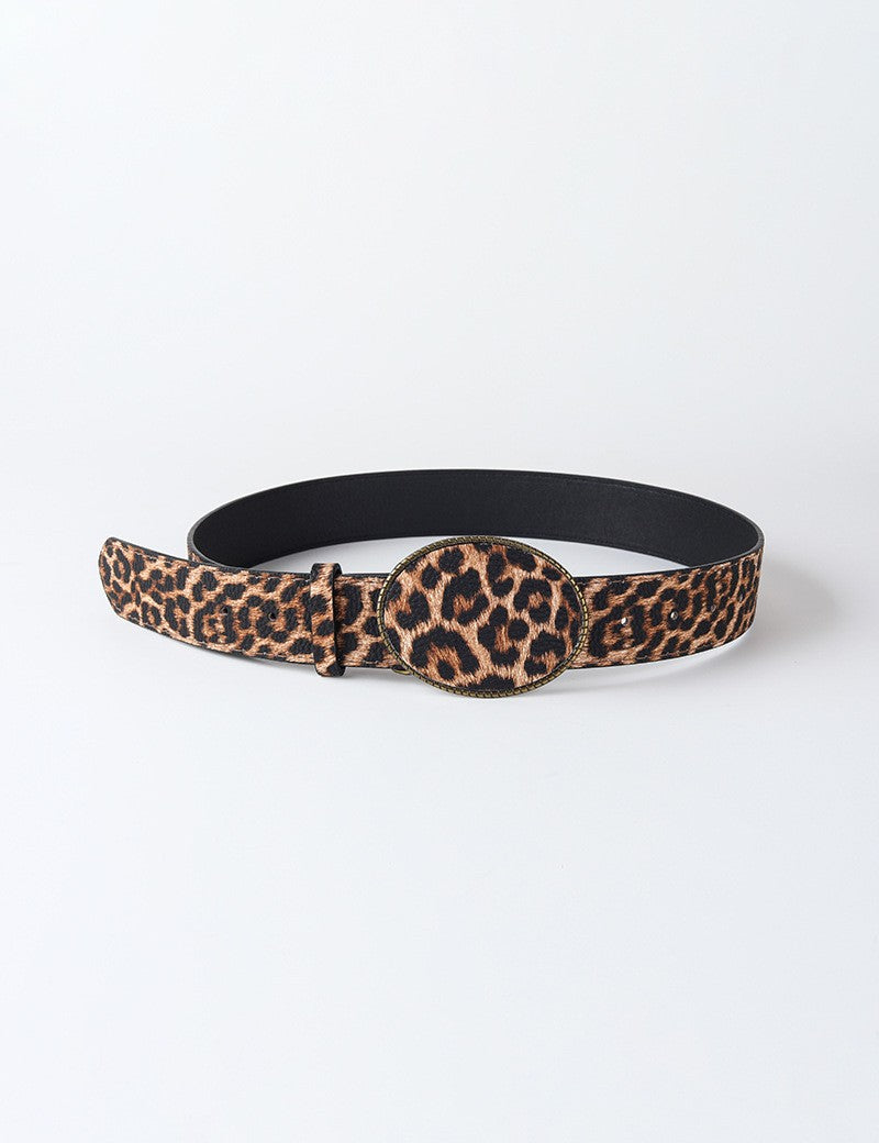 Jolene Western Oval Buckle Faux Leather & Leopard Belt