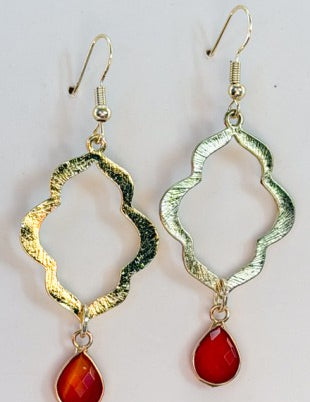 Laurel Quatrefoil Gemstone Teardrop Earrings