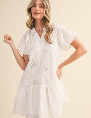 Daphne Floral Embroidery Cut-out Mini Dress