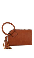 Etty Brown Braided Ring Handle Wristlet Clutch