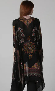 Gerson Black Printed Kimono with Border Trim