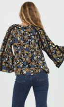 Cali Black Floral V Neck Wide Sleeve Printed Blouse