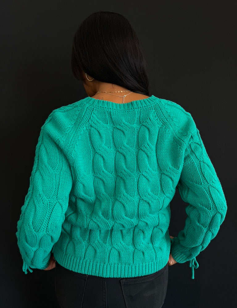 Karter Lace Up Detail Cable Knit Sweater