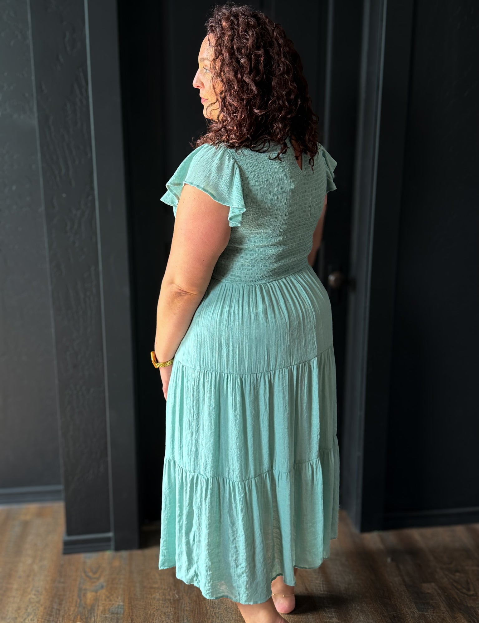 Conrad Plus Size Tiered Smocked Short Sleeve Midi Dress