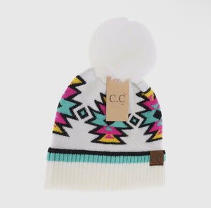 Southwestern Faux Fur Pom C.C Beanie