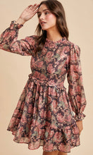 Laney Mocha Floral Mock Neck Mini Dress