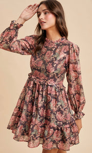 Laney Mocha Floral Mock Neck Mini Dress