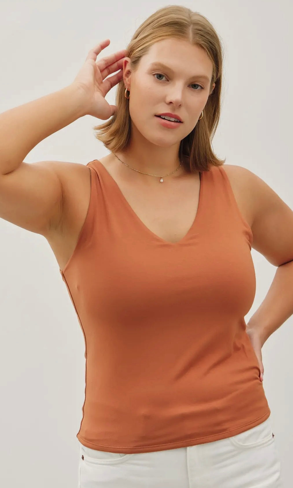 Brooke Plus Bisque V Neck Tank