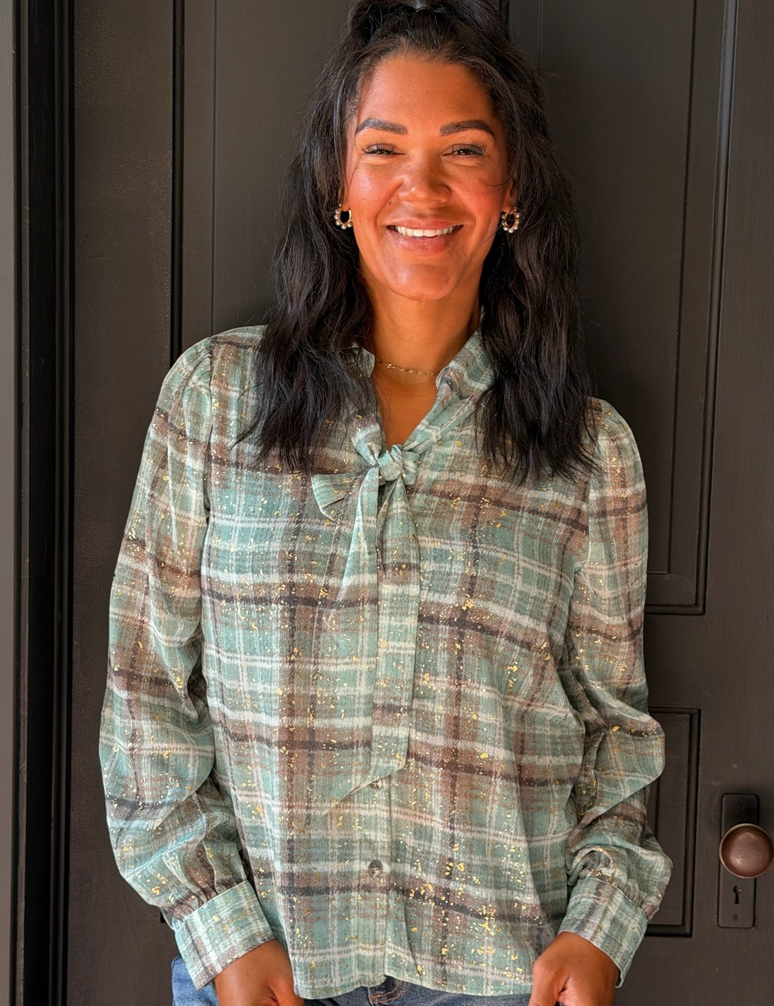 Casey Metallic Plaid Long Sleeve Shirt