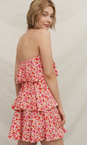 Kevlyn Floral Strapless Tired Mini Dress