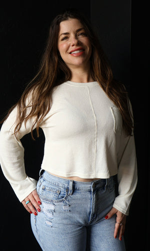 Nova Oatmeal Crewneck Long Sleeve Ribbed Knit Top