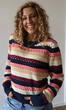Mika Open Crochet Crew Neck Stripe Sweater