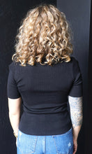 Nylah Black Ribbed Short Sleeve Mock Neck Sweater