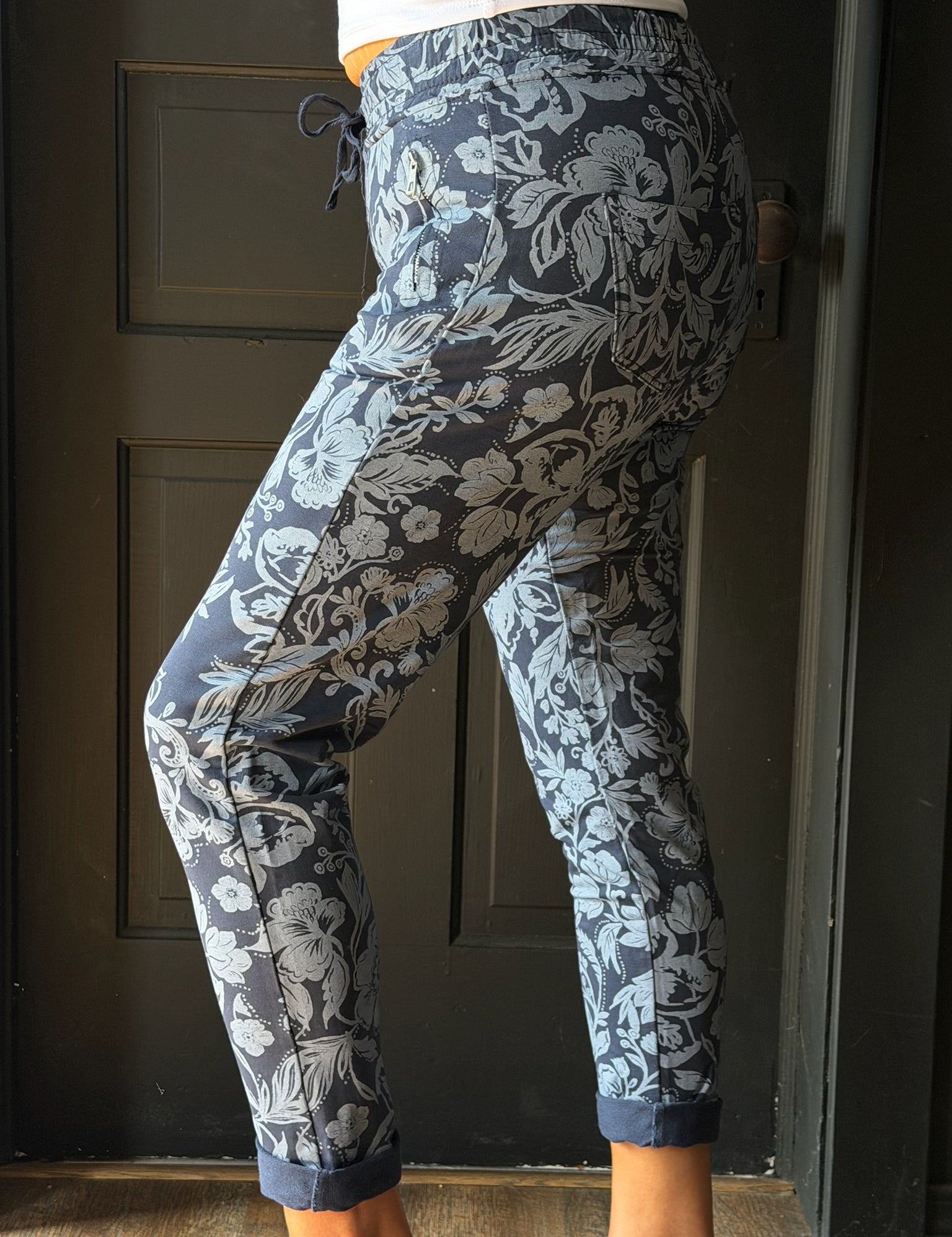 Naomi Dark Blue Floral Print Jogger Pants