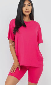 Harvey Fuchsia Loose Fit Top & Bike Shorts Set