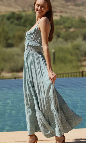 Gus Ruffle Detail Smocked Waist Maxi Dress