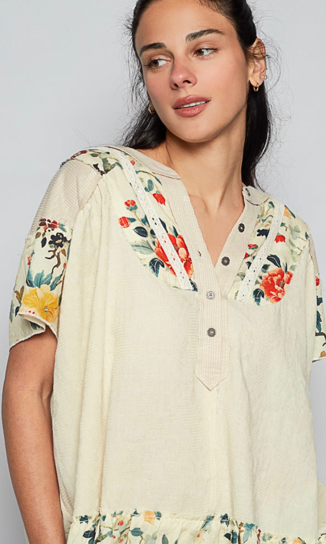 Kurt Almond Latte Floral Oversized Top