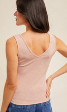 Fia Pink Lace Trim Ribbed Knit V Neck Tank Top