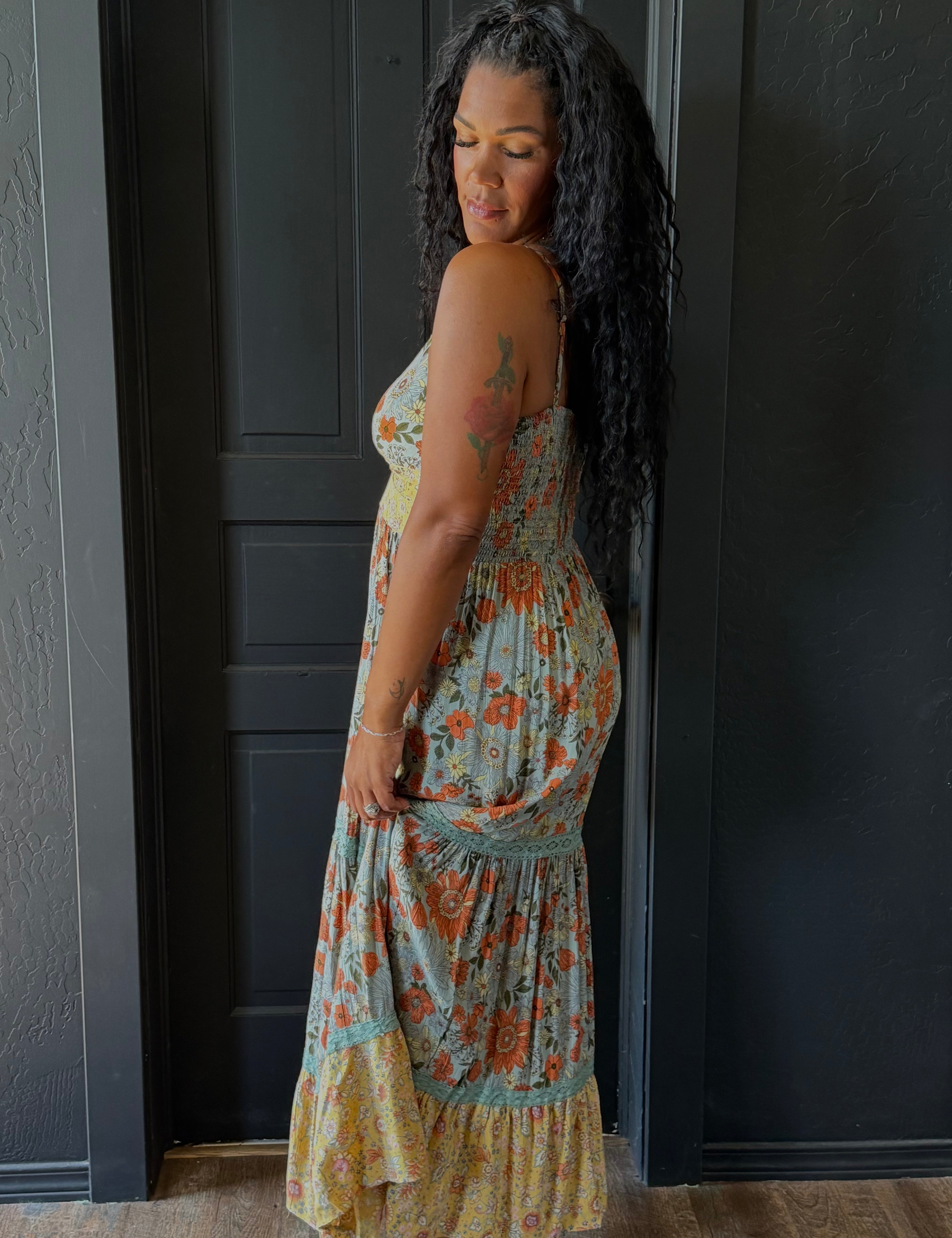 Micha Spaghetti  Strap Deep V Neck Maxi Dress With Center Cutout
