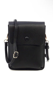 Evelyn Black Fashion Pebble Flap Crossbody Bag Cell Phone Purse