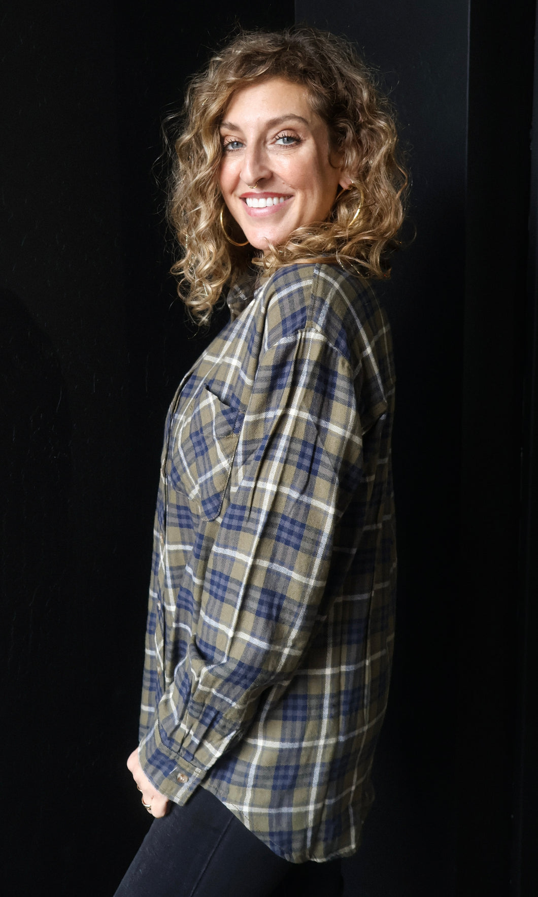 Noelle Olive Scottish Plaid Classic Shirt