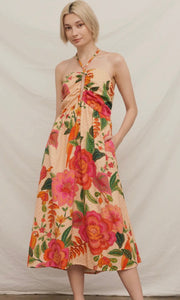 Kathey Floral Halter Midi Dress