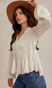 Marissa Off-White Flowy Button Down Texture Knit Blouse