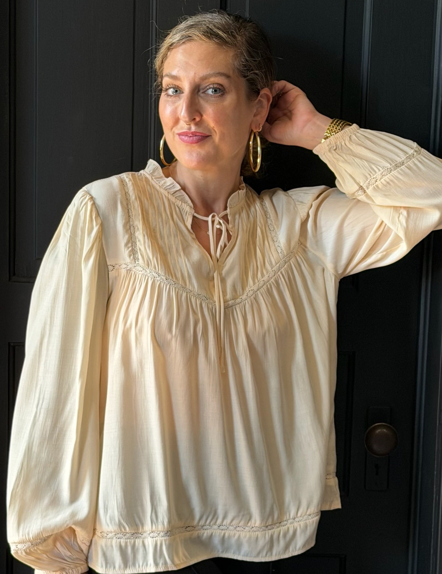 Priya Ruffle Neck V-Neck Blouse