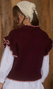 Leana Burgundy Floral Detail Knit Vest