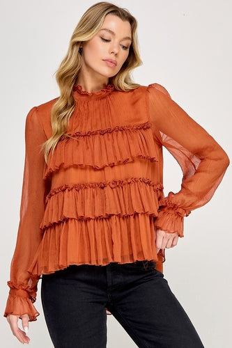 Maddox Burnt Orange Tiered Ruffled Top