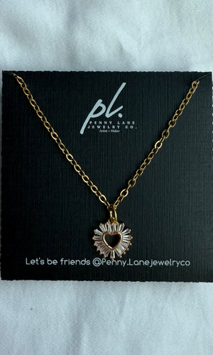 Riley Rhinestone Baguette Heart Necklace Gold Tone