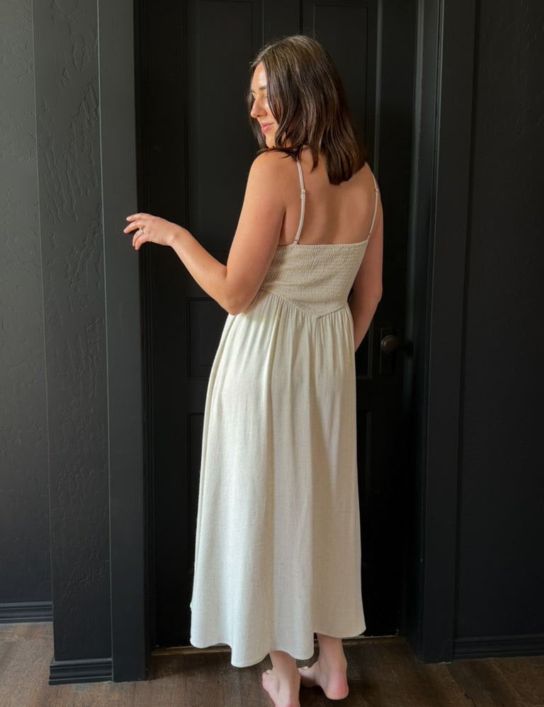 Gaia Textured Smocked Tiered Midi Dress