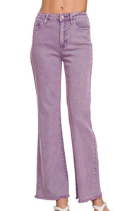 Acarie Light Plum Wide Leg Stretch Cotton Frayed Hem Pants