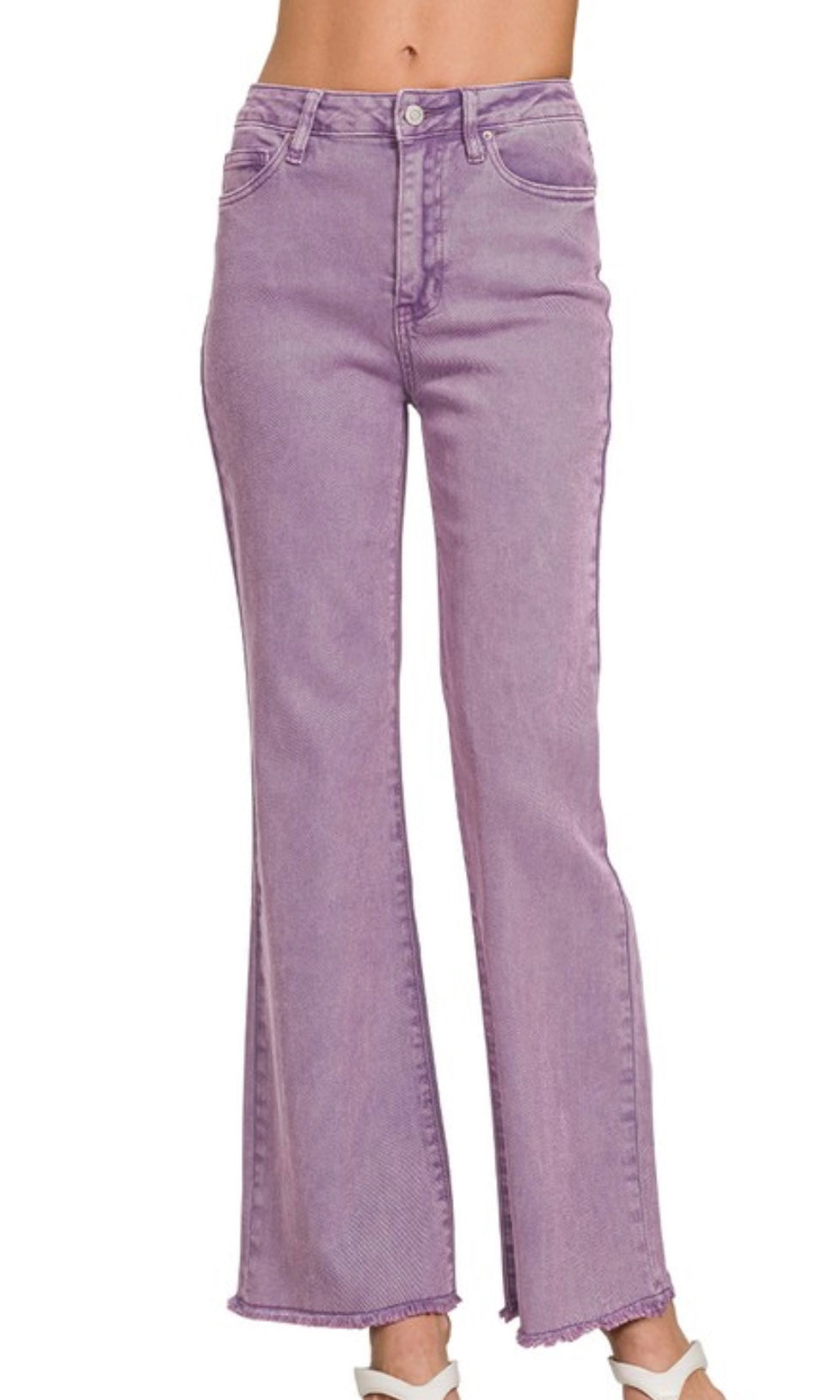 Acarie Light Plum Wide Leg Stretch Cotton Frayed Hem Pants