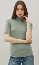 Isabella Avocado Short Sleeve Mock Neck Knit Top