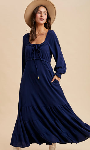 Lian Midnight Ruffled Fit and Flare Maxi Dress