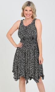 Caden Black Cactus Print Hanky Hem Tank Dress