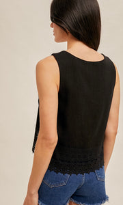 Gerd Black Crochet Lace Trim Tank