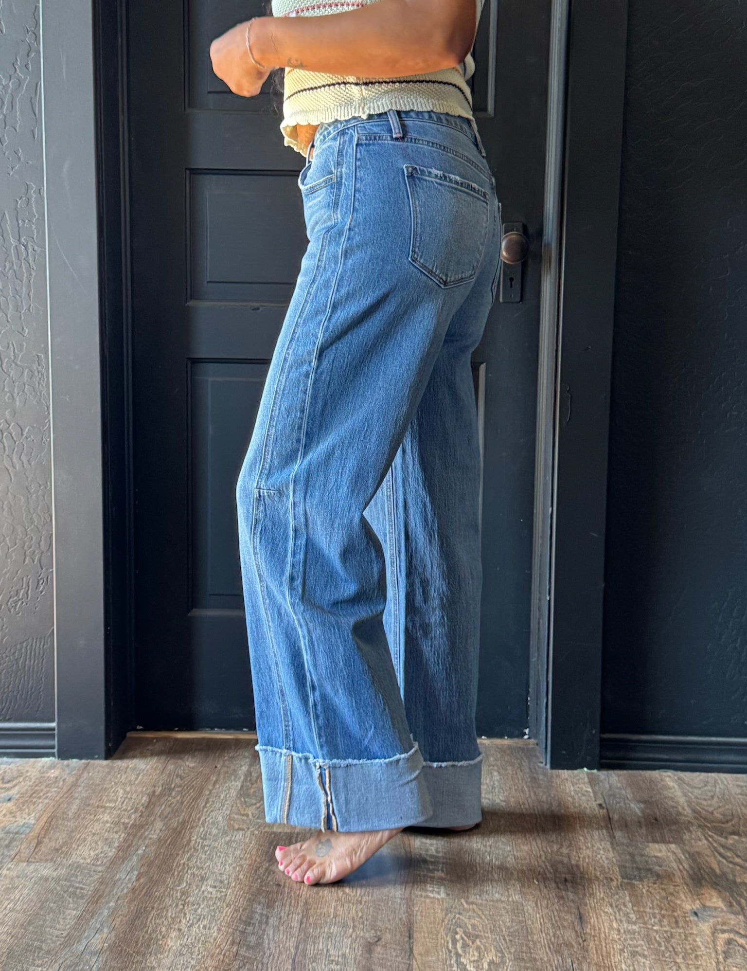 Juliet High Rise Cuffed Wide Leg Jeans
