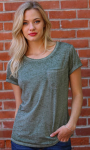 Charlina Olive Burnout 1 Pocket T-shirt