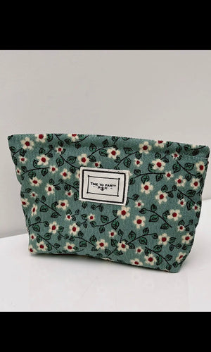 Posey Corduroy Flower Pattern Zipper Makeup Bag