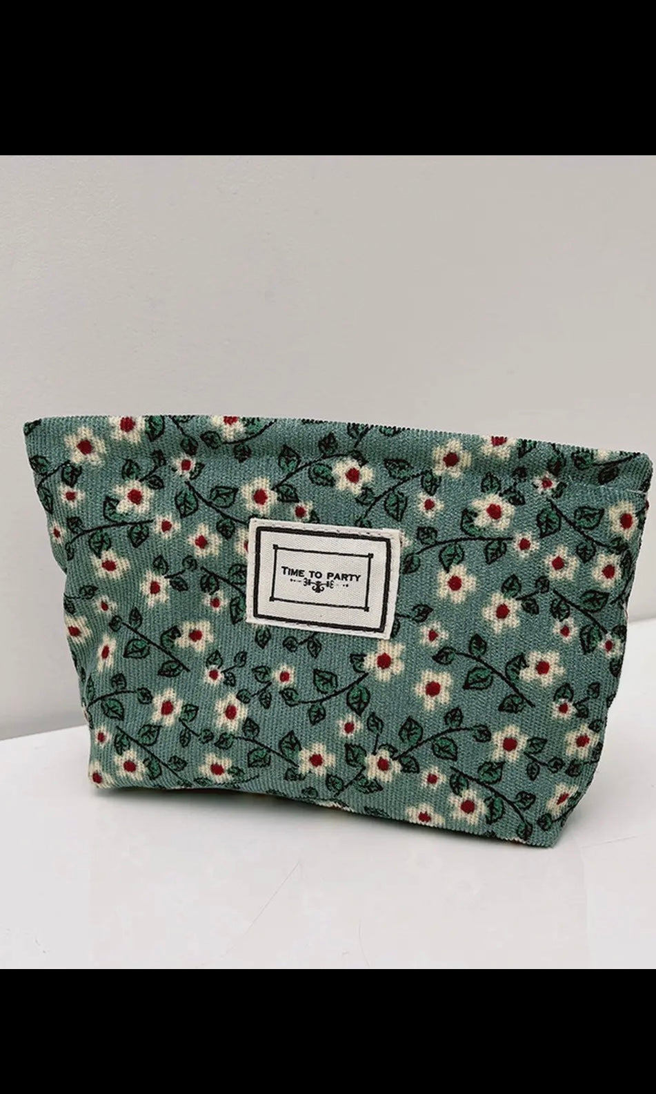 Posey Corduroy Flower Pattern Zipper Makeup Bag