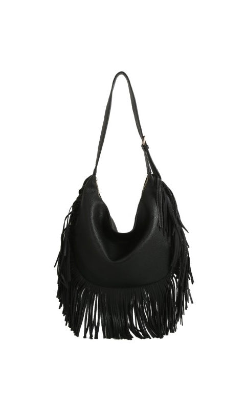 Eitha Black Fringe Flow Hobo Bag