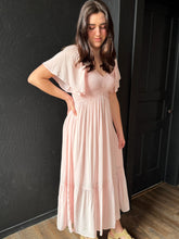 Artiste Pale Pink Satin Empire Smocked Midi Dress