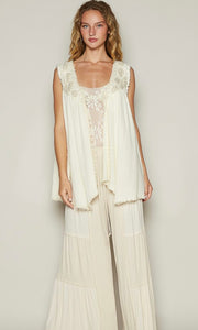 Feyre Open Front Embroidered Pearls Sleeveless Top