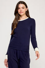 Miguel Navy Long Sleeve Top with Contrast Collar
