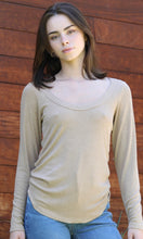 Carina Brown Rib Knit Scoop Neck Rounded Hem Long Sleeve Top