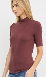 *SALE! Ambery - Merlot Short Sleeve Turtleneck Knit Shirt Top