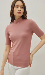 Isabella Mauve Short Sleeve Mock Neck Knit Top